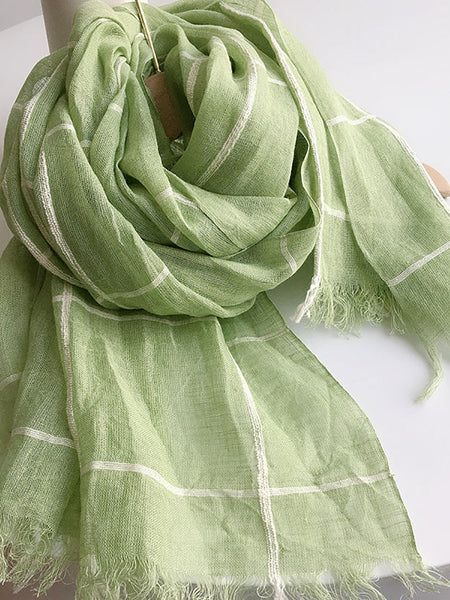 Women Artsy Plaid Linen Shawl Tassel Scarf HH017 MLSFS