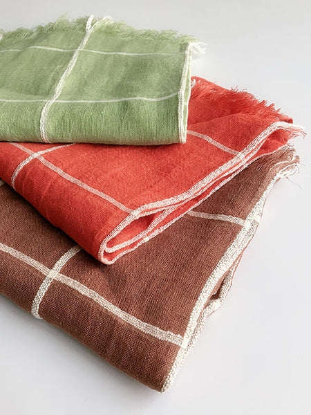 Women Artsy Plaid Linen Shawl Tassel Scarf HH017 MLSFS