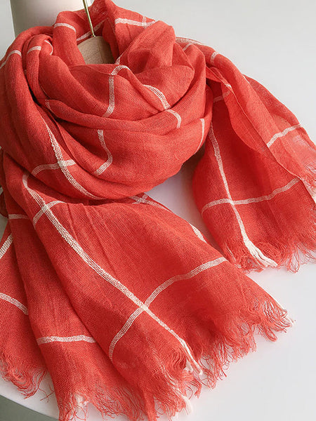Women Artsy Plaid Linen Shawl Tassel Scarf HH017 MLSFS