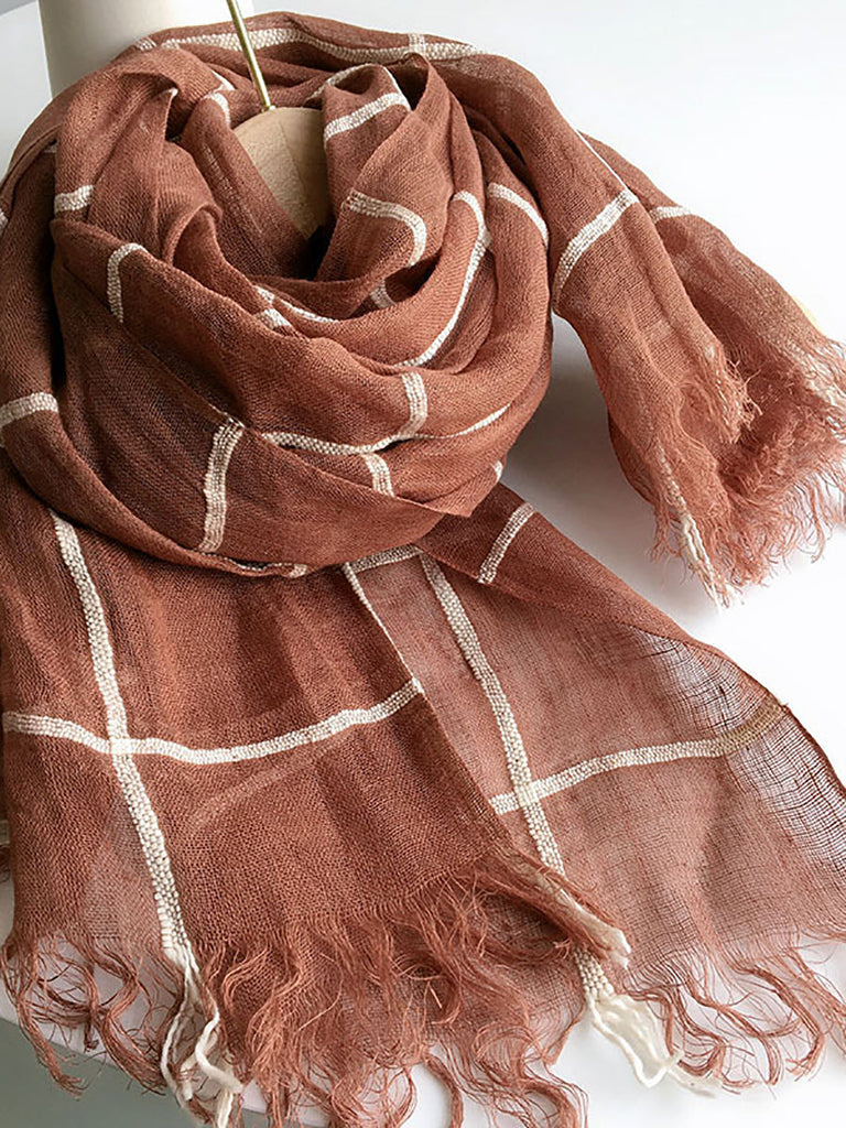 Women Artsy Plaid Linen Shawl Tassel Scarf HH017 MLSFS