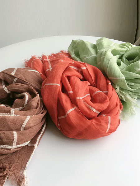 Women Artsy Plaid Linen Shawl Tassel Scarf HH017 MLSFS