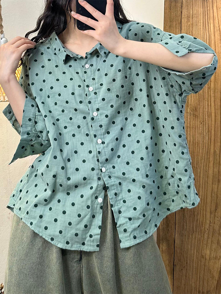 Women Summer Casual Dot Button-up Cotton Shirt HH020 HLCP