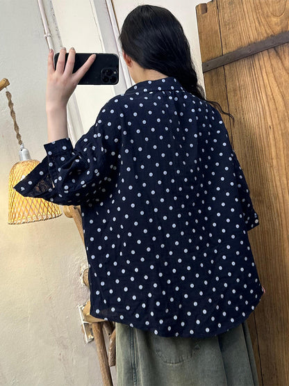 Women Summer Casual Dot Button-up Cotton Shirt HH020 HLCP