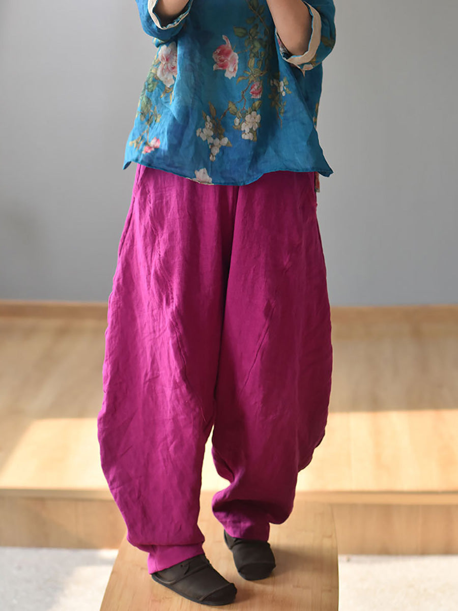 Women Summer Vintage Solid Linen Harem Pants LL029 BUYKUD