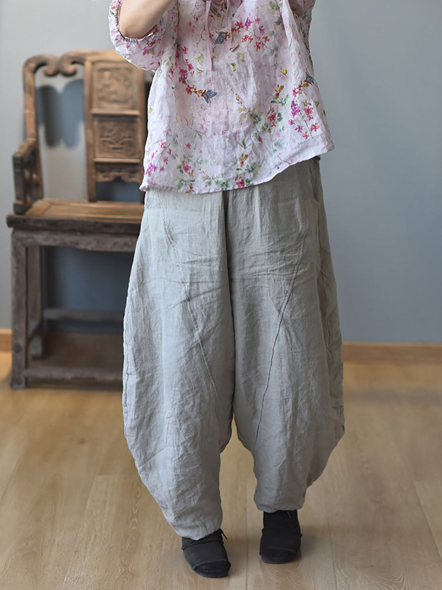 Women Summer Vintage Solid Linen Harem Pants LL029 BUYKUD