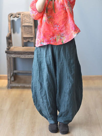 Women Summer Vintage Solid Linen Harem Pants LL029 BUYKUD