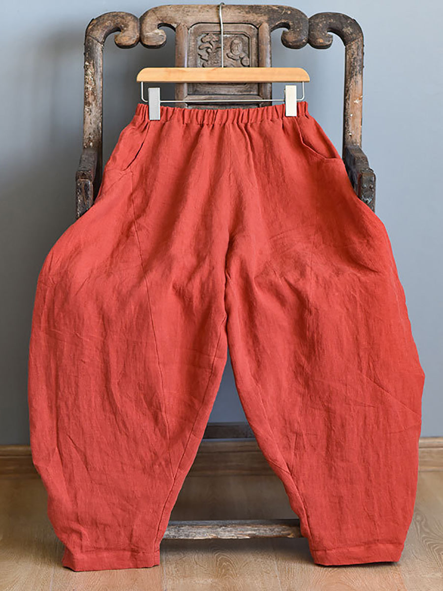 Women Summer Vintage Solid Linen Harem Pants LL029 BUYKUD