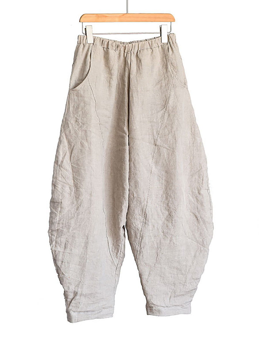 Women Summer Vintage Solid Linen Harem Pants LL029 BUYKUD