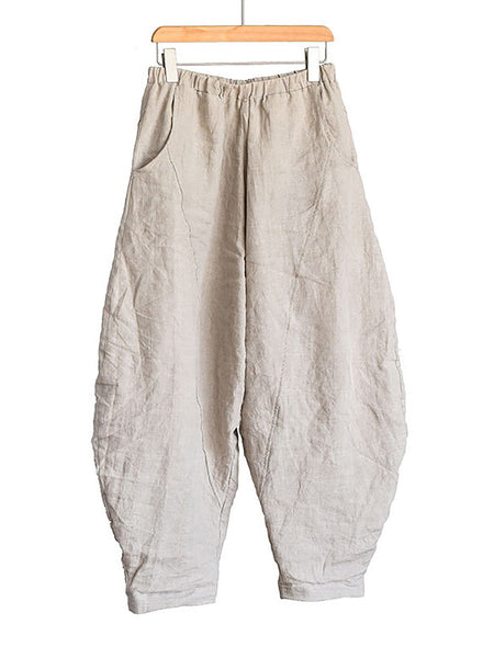 Women Summer Vintage Solid Linen Harem Pants LL029 BUYKUD