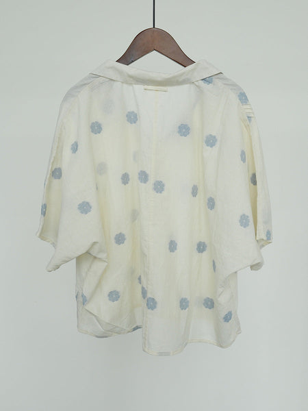 Women Summer Artsy Flower Jacquard Button-up Cotton Shirt LL031 BUYKUD