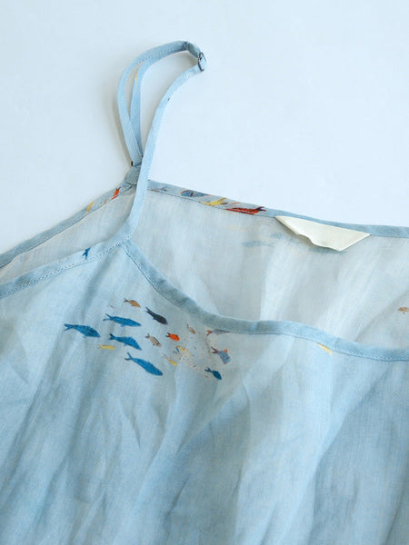 Women Summer Artsy Floral Thin Ramie Vest LL032 BUYKUD