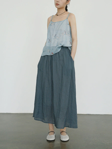 Women Summer Artsy Floral Thin Ramie Vest LL032 BUYKUD