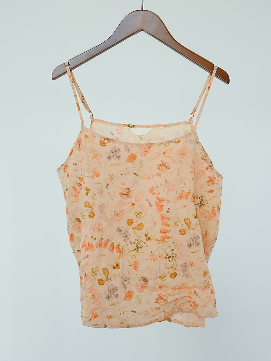Women Summer Artsy Floral Thin Ramie Vest LL032 BUYKUD