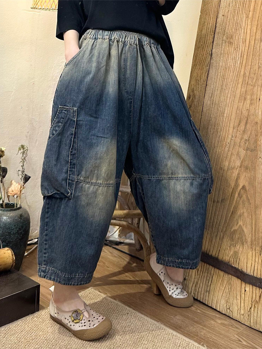 Women Summer Casual Tie-dye Loose Denim Harem Pants LL048 BUYKUD