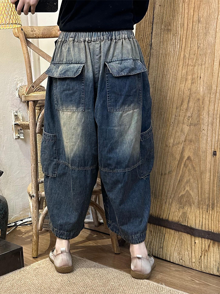 Women Summer Casual Tie-dye Loose Denim Harem Pants LL048 BUYKUD