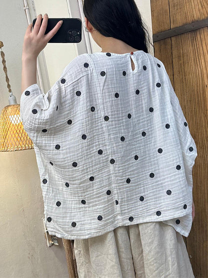 Women Summer Artsy Dot Loose Cotton Shirt LL050 BUYKUD