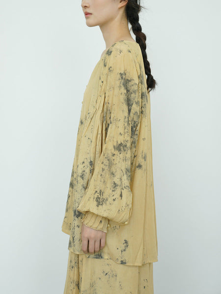 Women Summer Vintage Ink-print V-Neck Loose Shirt LL012 BUYKUD