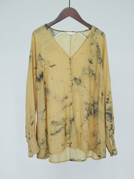 Women Summer Vintage Ink-print V-Neck Loose Shirt LL012 BUYKUD