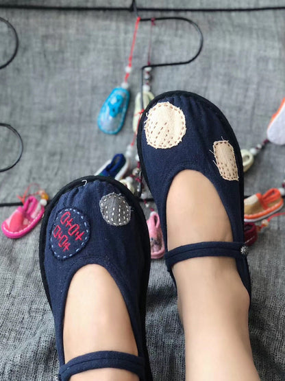 Women Summer Vintage Patch Embroidery Cotton Flat Shoes LL015 YSX