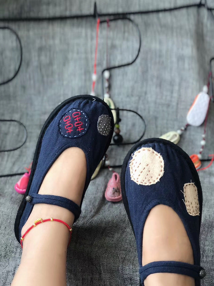 Women Summer Vintage Patch Embroidery Cotton Flat Shoes LL015 YSX