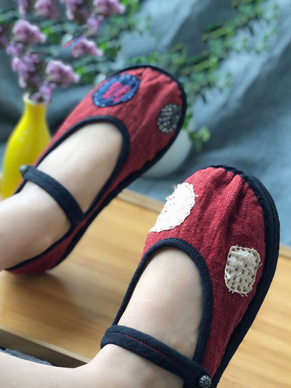 Women Summer Vintage Patch Embroidery Cotton Flat Shoes LL015 YSX