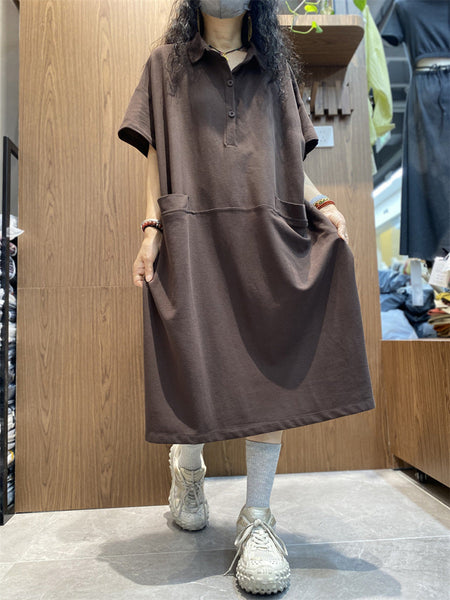 Plus Size Women Spring Casual Solid Turn-down Loose Dress AK1009 Genistyle Shop