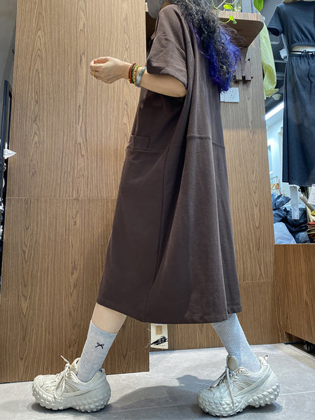 Plus Size Women Spring Casual Solid Turn-down Loose Dress AK1009 Genistyle Shop