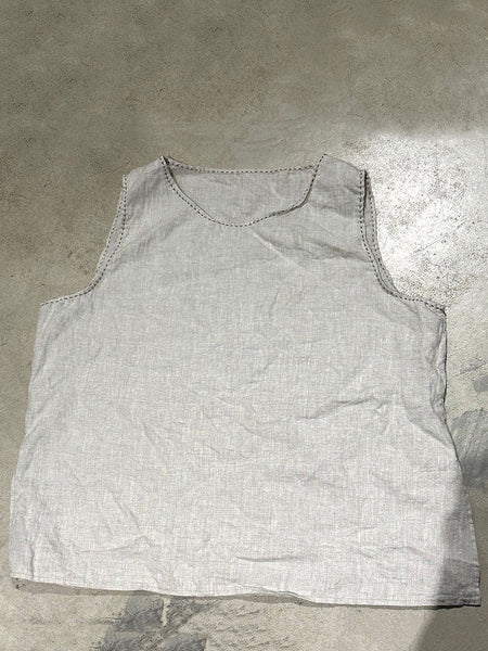 Women Summer Casual Solid O-Neck Loose Linen Vest CC052 BUYKUD