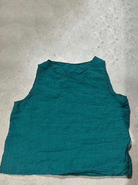 Women Summer Casual Solid O-Neck Loose Linen Vest CC052 BUYKUD