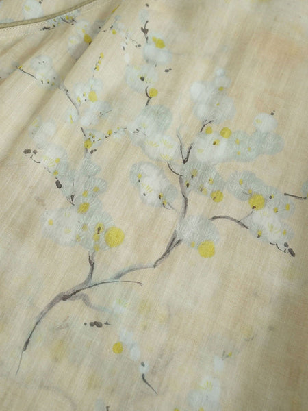 Women Ethnic Flower Print Slant Buckle Ramie Shirt CC044 MH