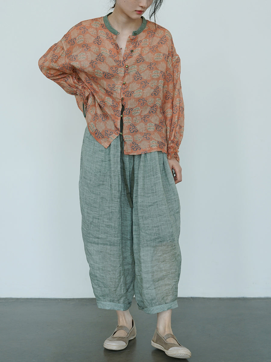 Women Summer Retro Solid Loose Ramie Harem Pants CC043 MH