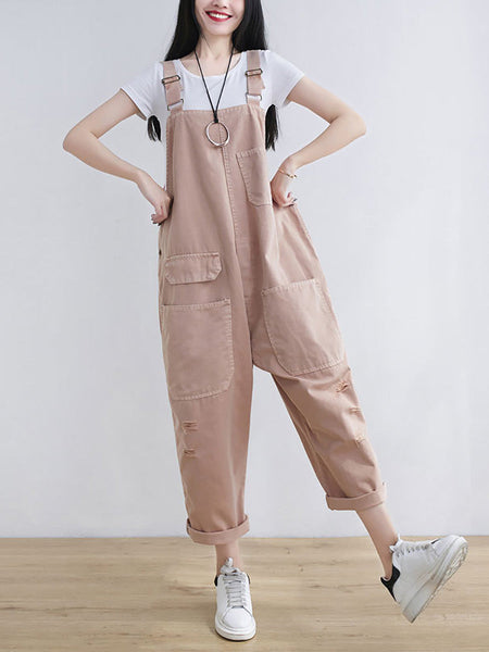 Women Casual Summer Frayed Solid Loose Jumpsuits CC014 YTLSFZ