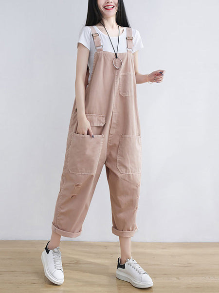 Women Casual Summer Frayed Solid Loose Jumpsuits CC014 YTLSFZ