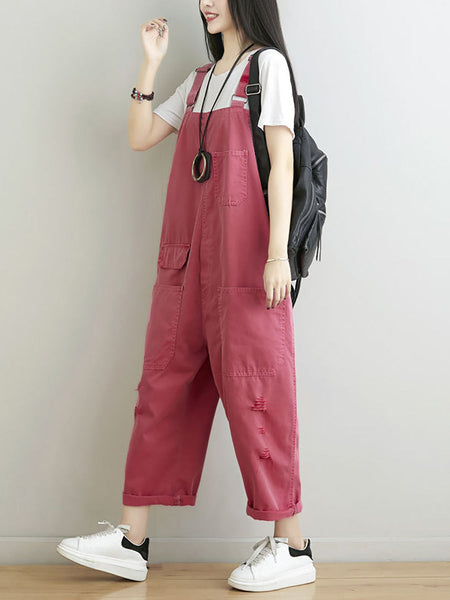 Women Casual Summer Frayed Solid Loose Jumpsuits CC014 YTLSFZ
