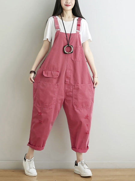 Women Casual Summer Frayed Solid Loose Jumpsuits CC014 YTLSFZ