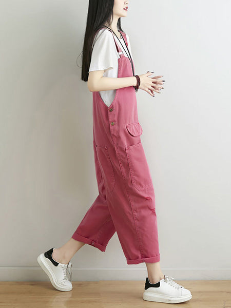 Women Casual Summer Frayed Solid Loose Jumpsuits CC014 YTLSFZ