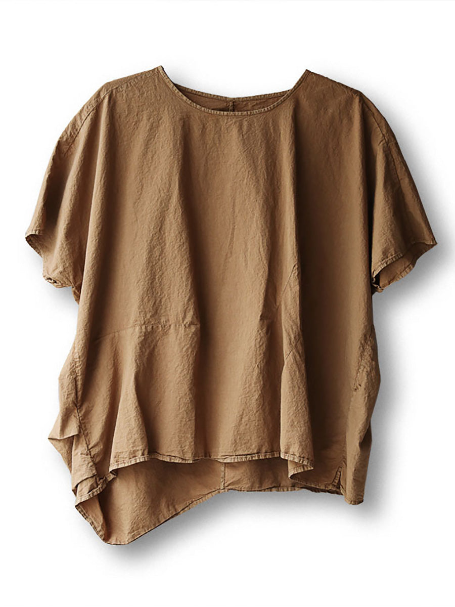 Women Summer Casual Solid Irregular Hem Spliced Cotton Shirt CC022 NLS