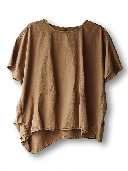 Women Summer Casual Solid Irregular Hem Spliced Cotton Shirt CC022 NLS