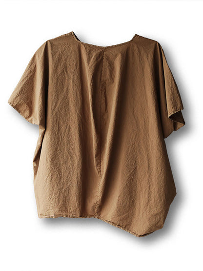 Women Summer Casual Solid Irregular Hem Spliced Cotton Shirt CC022 NLS