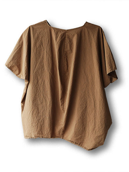 Women Summer Casual Solid Irregular Hem Spliced Cotton Shirt CC022 NLS