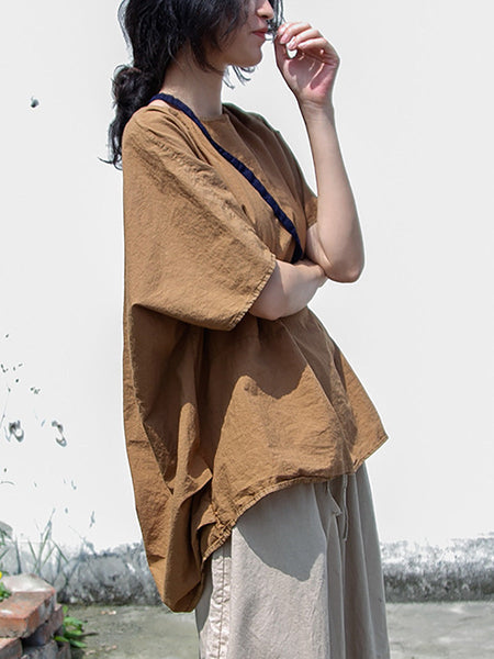 Women Summer Casual Solid Irregular Hem Spliced Cotton Shirt CC022 NLS