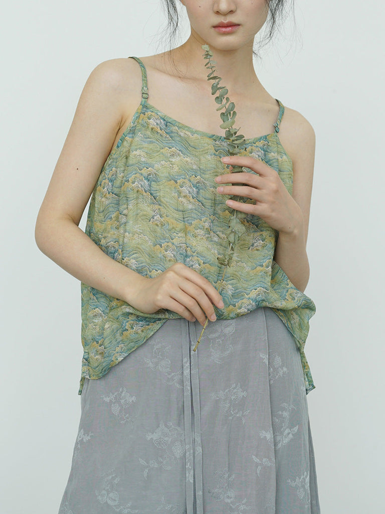 Women Summer Artsy Floral Ramie Vest CX011 MH