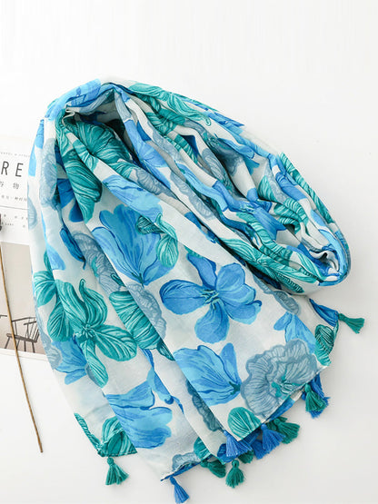 Spring Artsy Flower Print Tassel Shawl Scarf CX017 BUYKUD