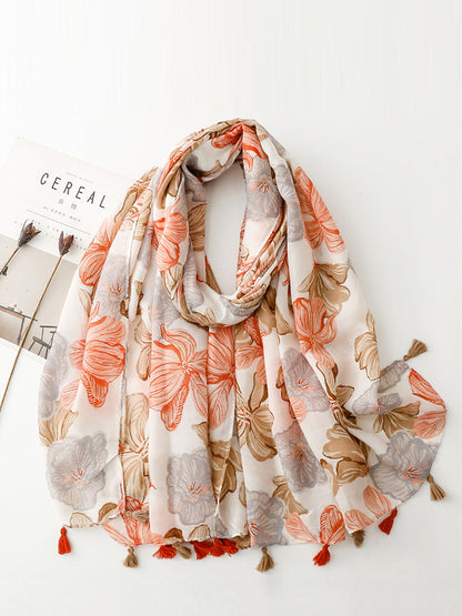 Spring Artsy Flower Print Tassel Shawl Scarf CX017 BUYKUD