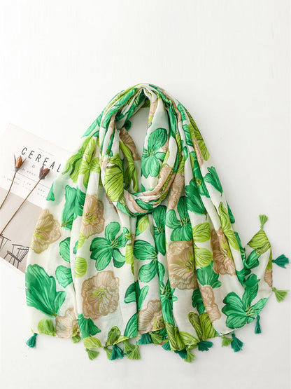 Spring Artsy Flower Print Tassel Shawl Scarf CX017 BUYKUD