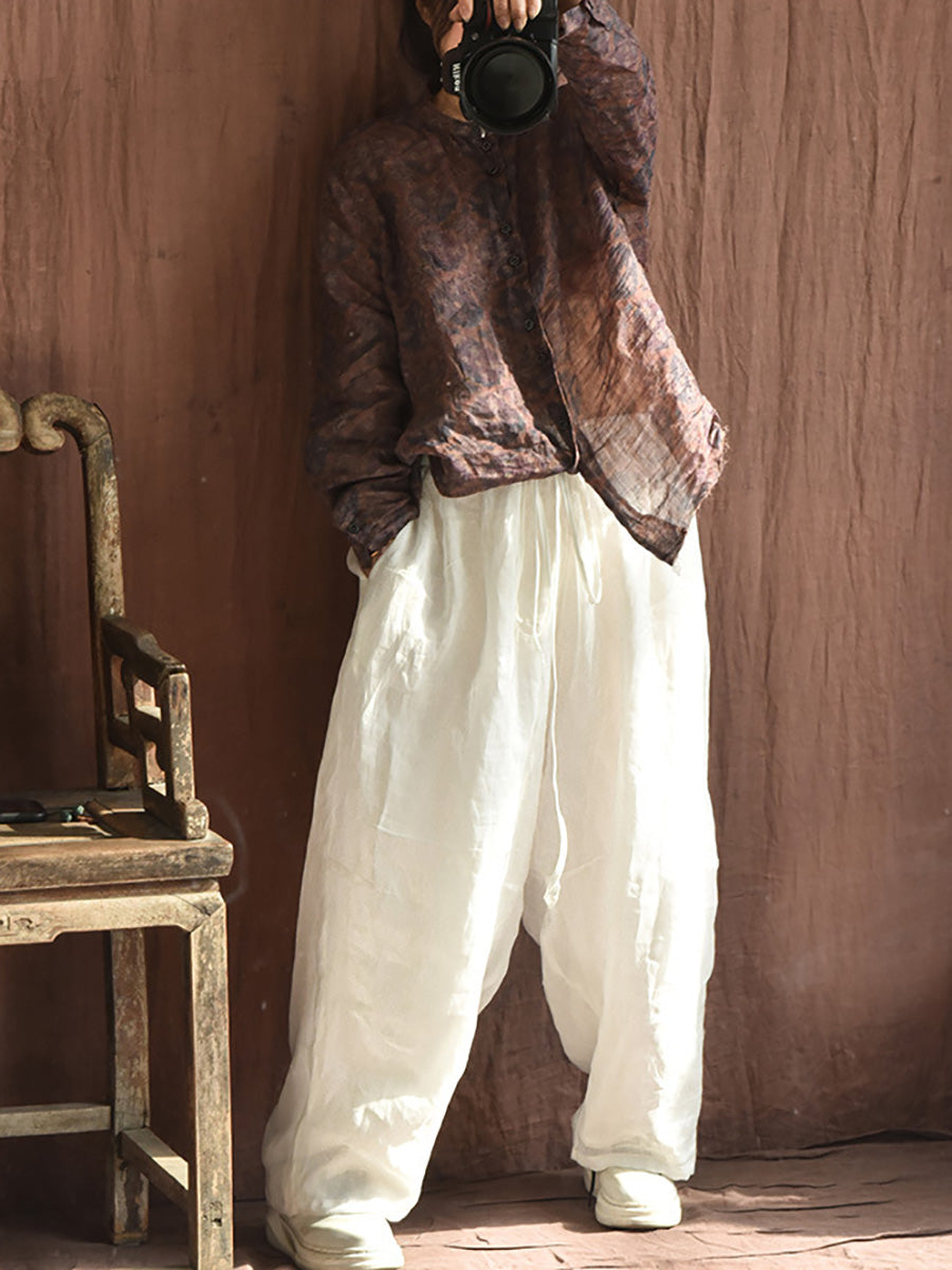 Women Summer Solid Vintage Ramie Thin Harem Pants CX025 BUYKUD