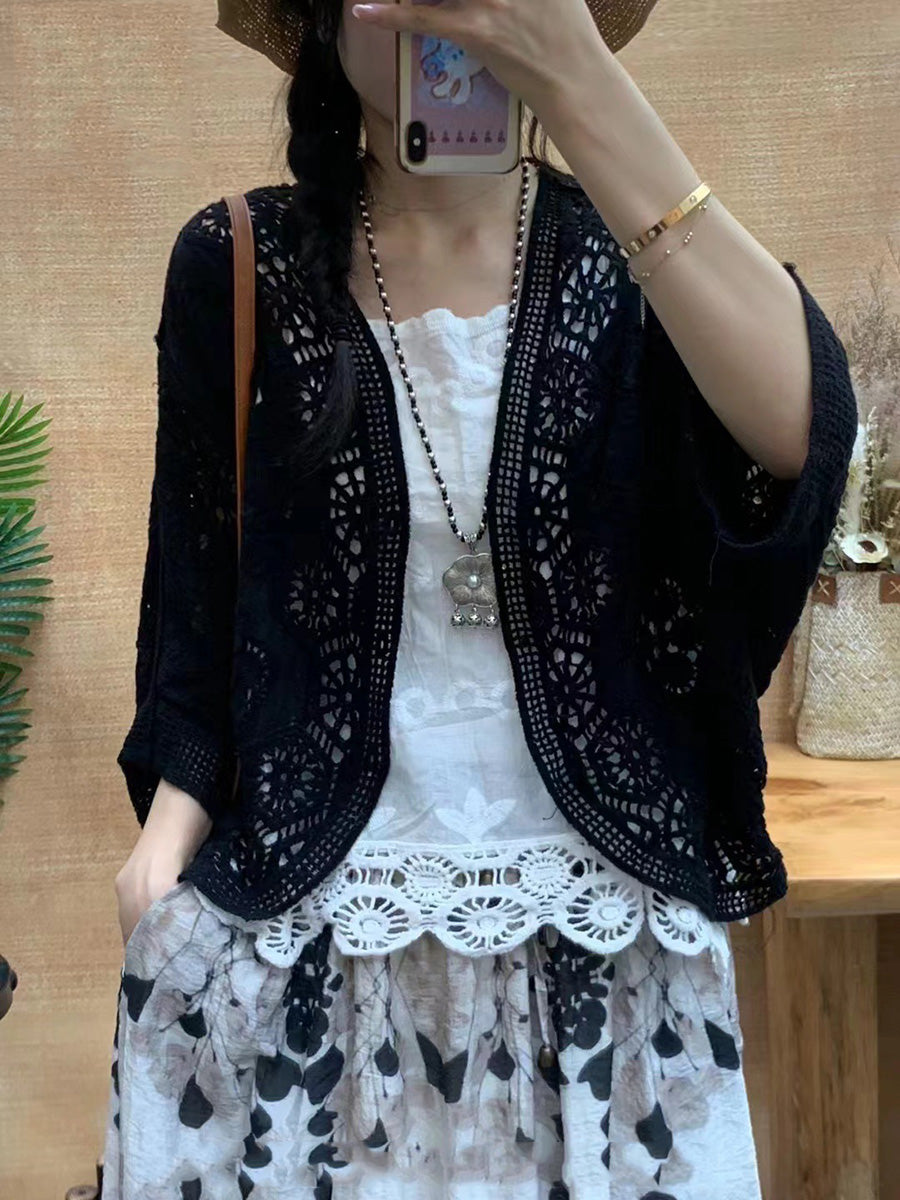 Women Summer Artsy Solid Flower Embroidery Cotton Shirt Coat CX027 BUYKUD