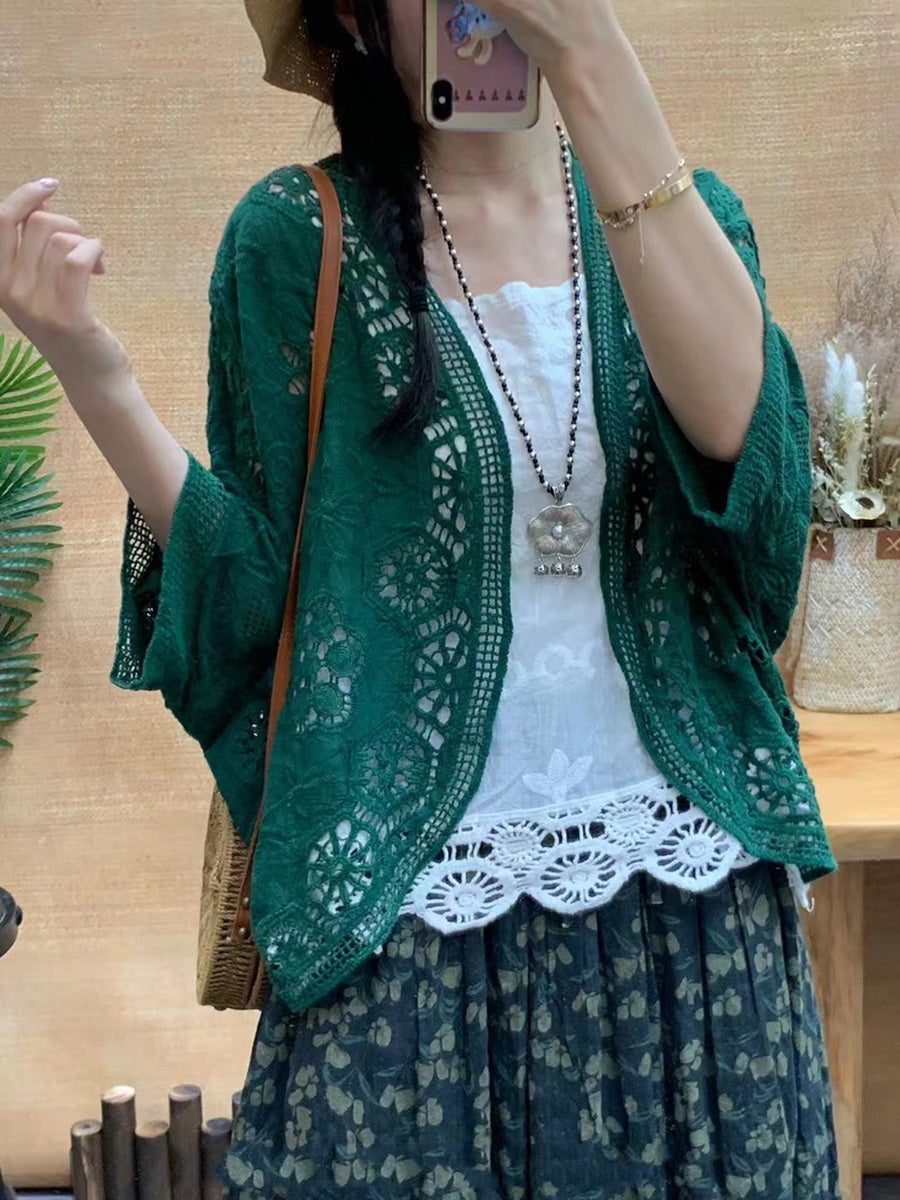 Women Summer Artsy Solid Flower Embroidery Cotton Shirt Coat CX027 BUYKUD