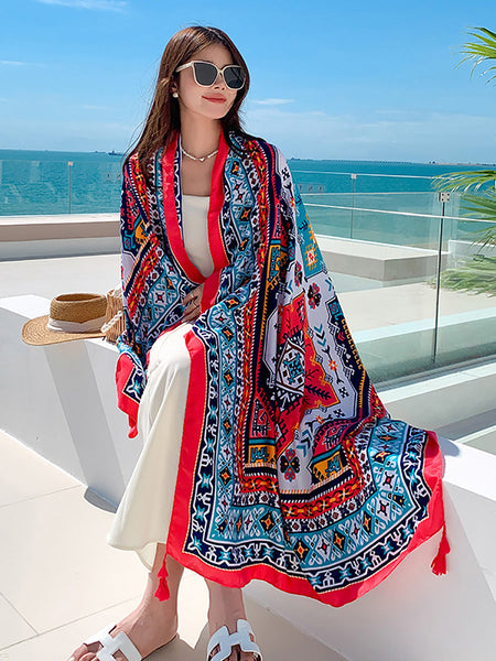 Women Summer Bohemia Print Travel Shawl Scarf CX047 BUYKUD