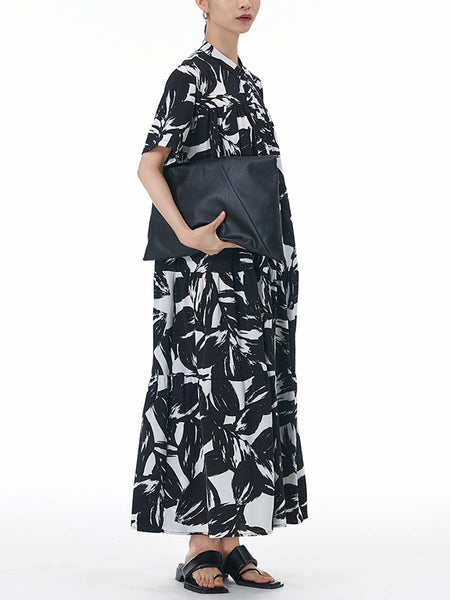 Women Artsy Flower Colorblock Loose Tiered Dress CX048 BUYKUD